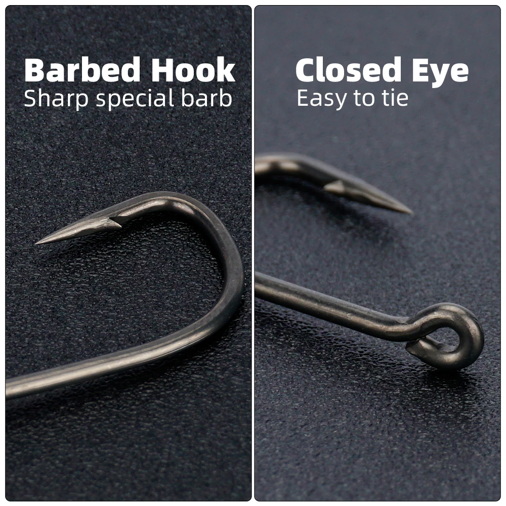 Hirisi 50 Uds. Anzuelo de púas de acero inoxidable recubierto de PTFE con alto contenido de carbono con ojo 8027 accesorios de pesca caja de plástico empalmable - imagen 4