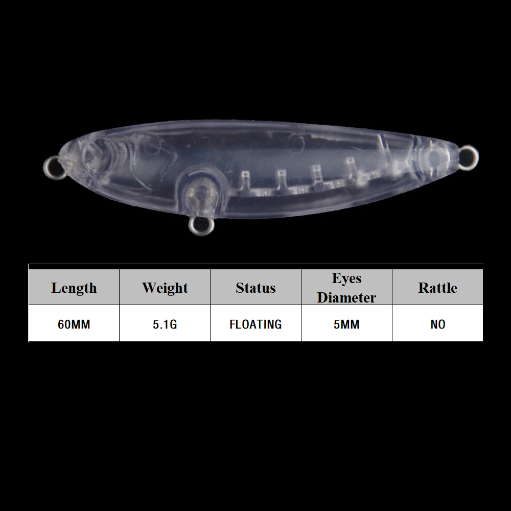 Chan'sHuang 30 Uds. Cebo en blanco sin pintar 6cm 5,1g lápiz flotante caminando el perro DIY hecho a mano aparejos de señuelo de pesca Artificial - imagen 2