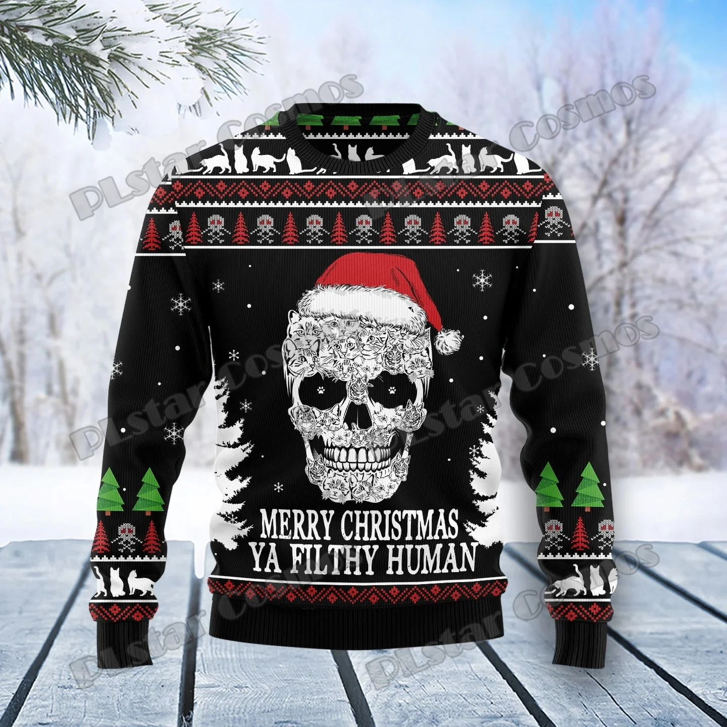 KMY14 Suéter navideño unisex calavera 3D y flores - imagen 3