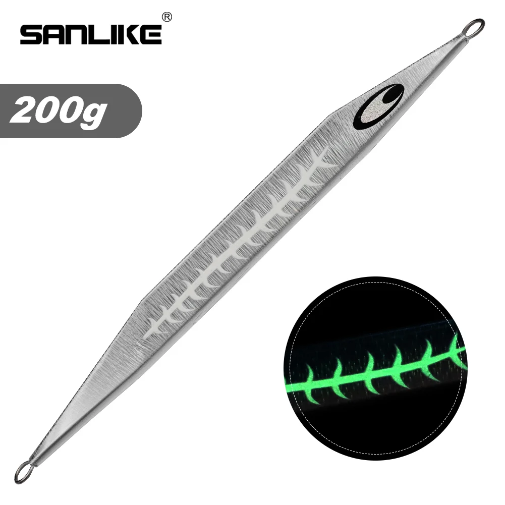 SANLIKE 200g plata plantilla de Metal lento cebo de Jigging señuelo de pesca plantilla de caída de agua salada plantilla de paso lento señuelos de peces