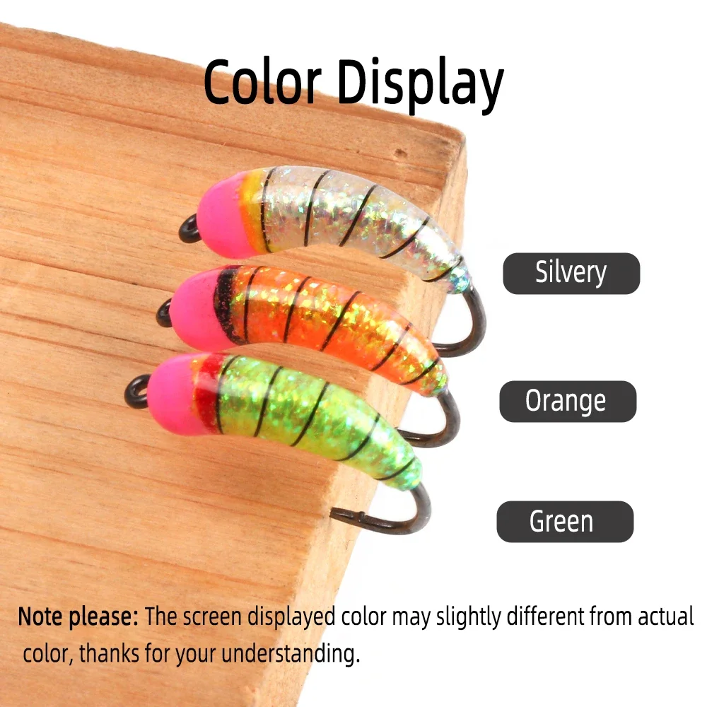 Wifreo-Cabeza de cuentas de latón de hundimiento rápido, 6 piezas, moscas de la ninfa, gusano, Scud, larvas de Caddis, cebos de insectos, pesca en hielo, trucha, perca, señuelos - imagen 3