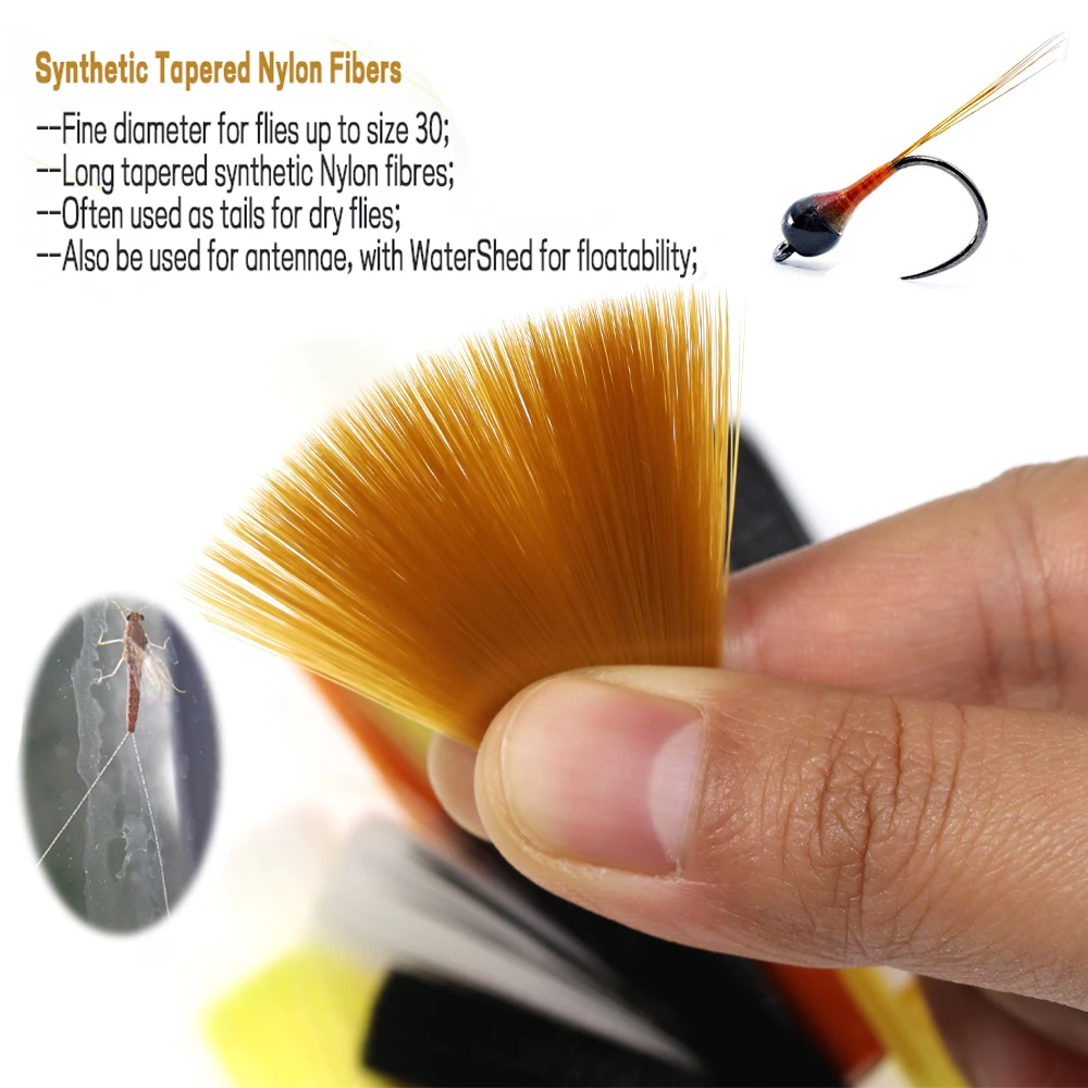 Paquete de 2 fibras de nailon sintético cónico para mosca seca, Material rígido para atar colas de Mayfly, microfibras de Hi-Float, alas de mosca seca - imagen 5