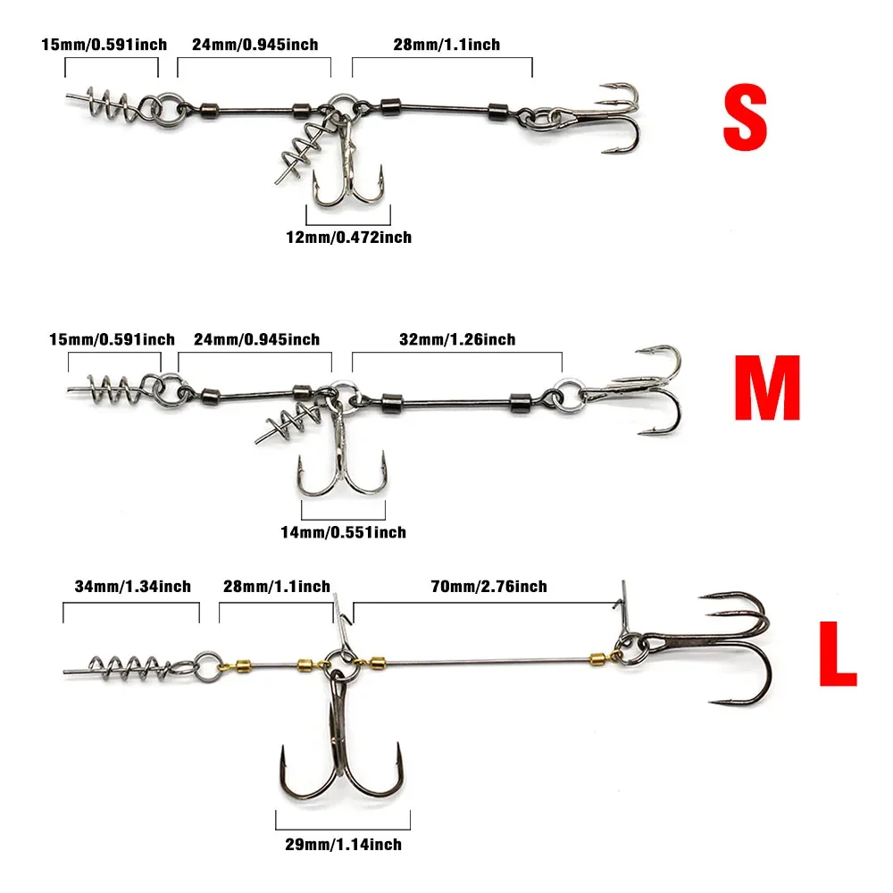 MNFT Pike Stinger Rig anzuelos triples S M L anzuelo de pesca con tornillo de múltiples depósitos con conector de clavija de peso de plomo para Swimbait - imagen 3
