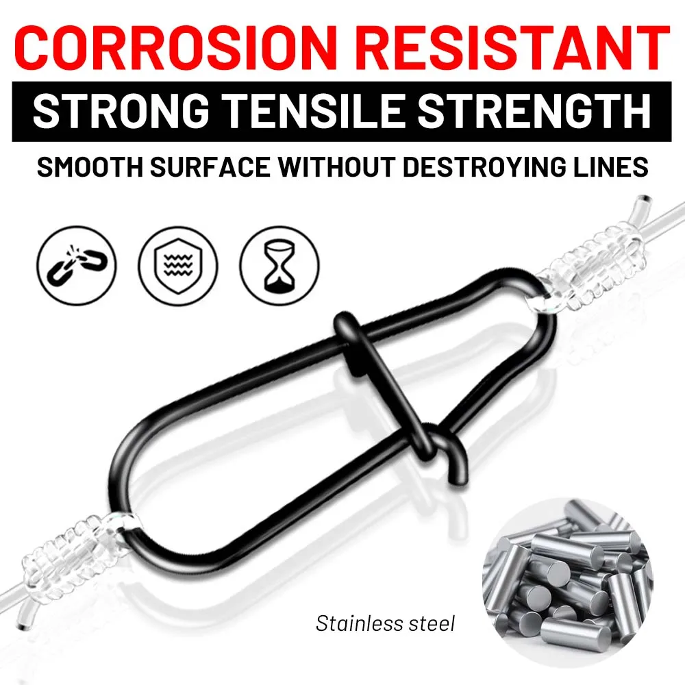 ZUKIBO 50PCS/100PCS broches de bloqueo Duo de pesca, color negro mate, Clips de cambio rápido de acero inoxidable resistentes para señuelo, Crankbaits, lubina - imagen 4