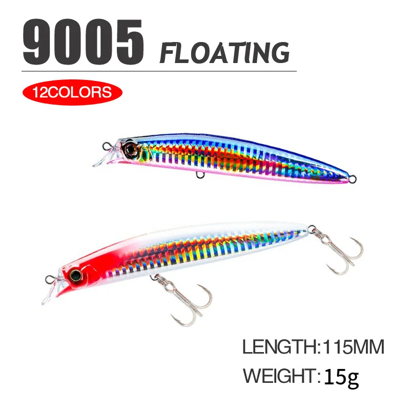 Señuelos de pesca de pececillo flotante modelo japonés, Océano de lubina, playa, Swimbait, pez de hielo, aparejos, nuevo, caliente, 115mm, 15g - imagen 2