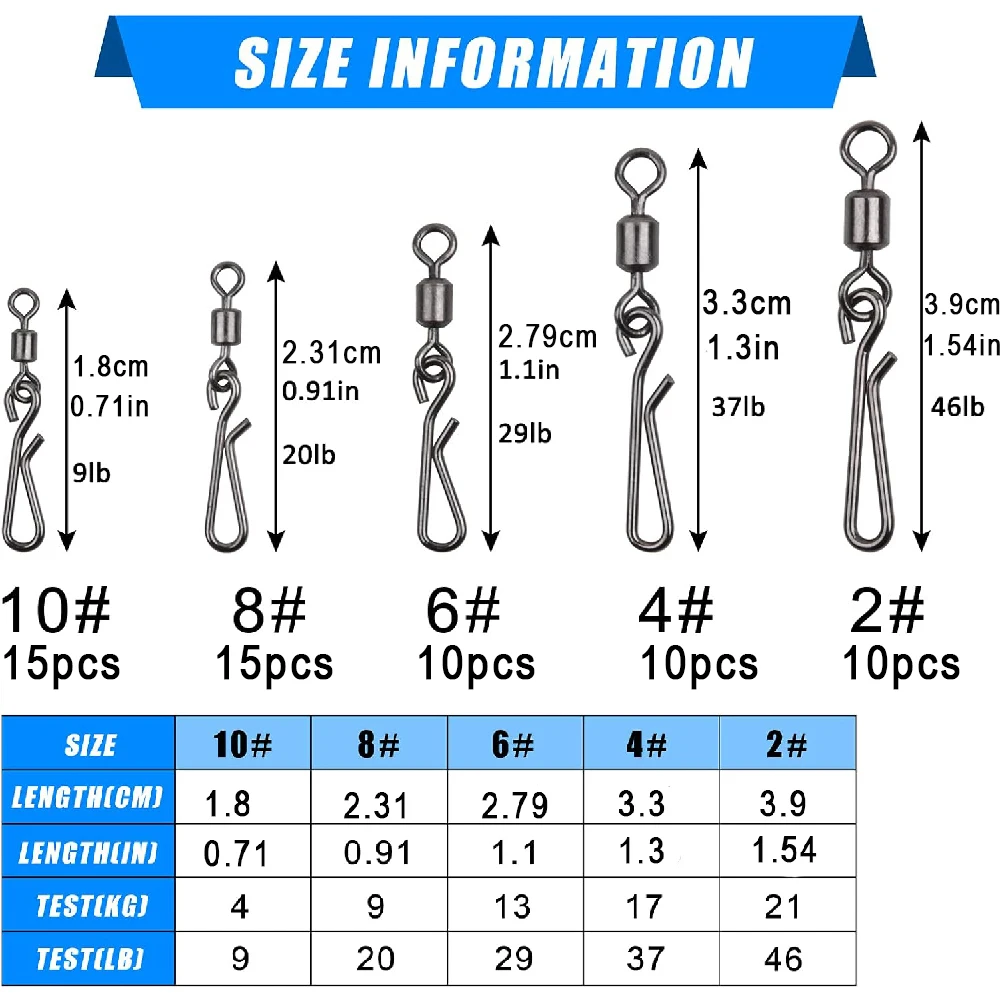 60 uds. De broches giratorios de pesca de cambio rápido, giratorios con Clips rápidos, aparejos de conector de pesca con señuelo de alta resistencia - imagen 2
