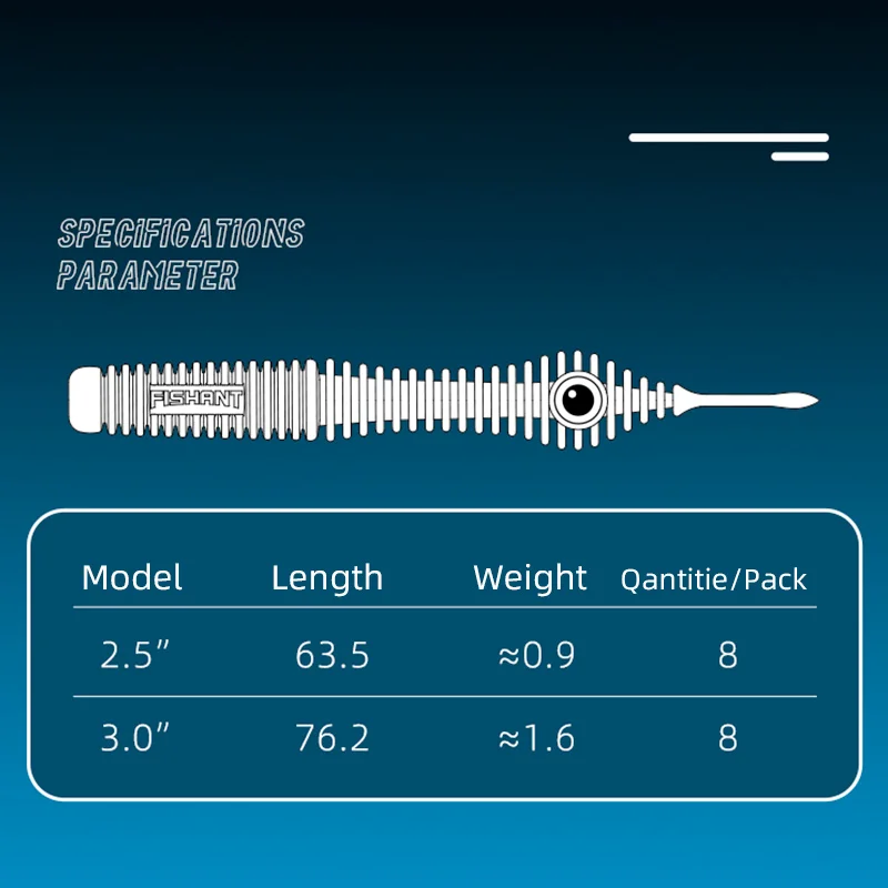 Nuevo 8 Uds señuelo cebo blando 63,5mm/0,9g 76,2mm/1,6g señuelo de pesca de cola de aguja suave Artificial cebo blando con ojos luminosos 3D - imagen 3