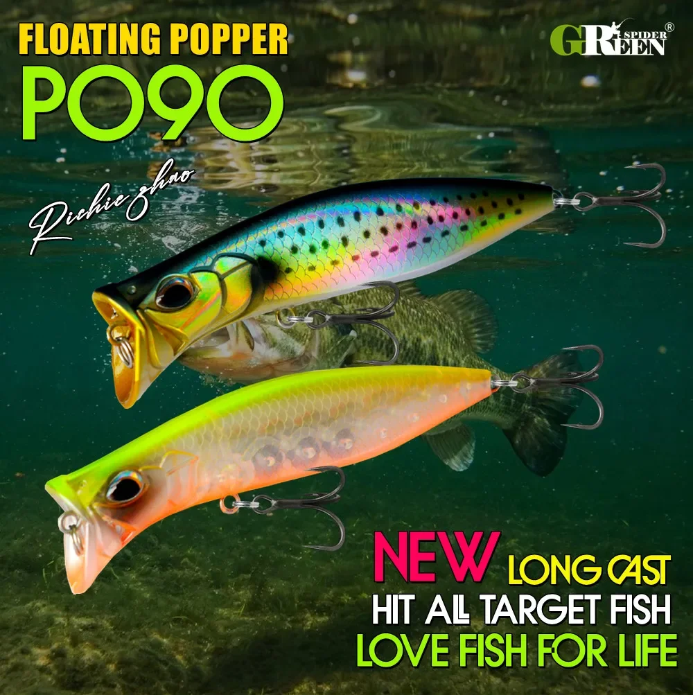 GREENSPIDER Popper 90mm – Señuelo flotante para trucha, lubina y lucio