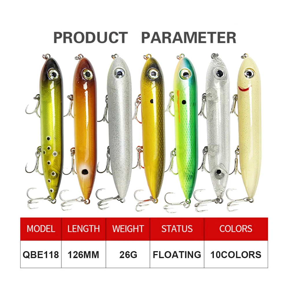 Señuelos de pesca de 12,6 cm, 26g, cebo tipo lápiz Wobbler, fundición larga, flotante, Topwater, carrera en Z, cebo duro Artificial, Jerkbait Bass QBE118 - imagen 4