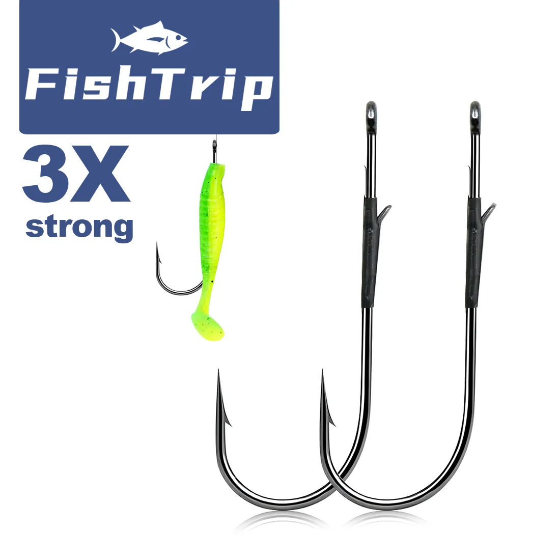 FishTrip 10 ~ 30PCS 3X Sterke Baitholder Worm Haken dubbele prikkeldraad haak Koolstofstaal Flipping Haken voor Zoetwater & Zoutwater