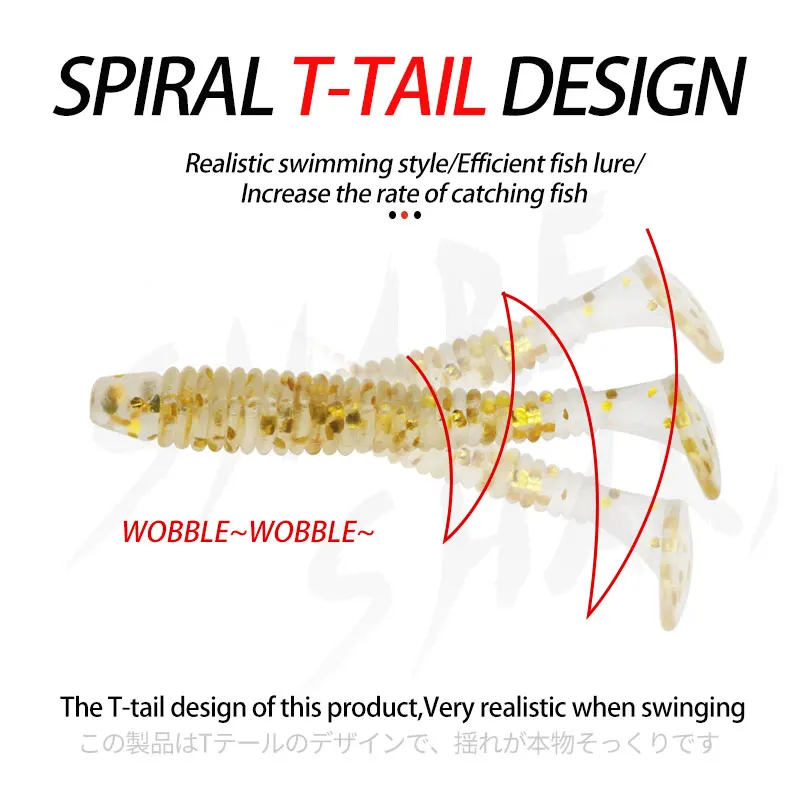 Señuelos de Pesca blandos, accesorio de aparejos de pesca, paleta de plástico, cola en T, Swimbait, gusano Grub, cebo para lubina, 50 piezas, 5cm - imagen 3