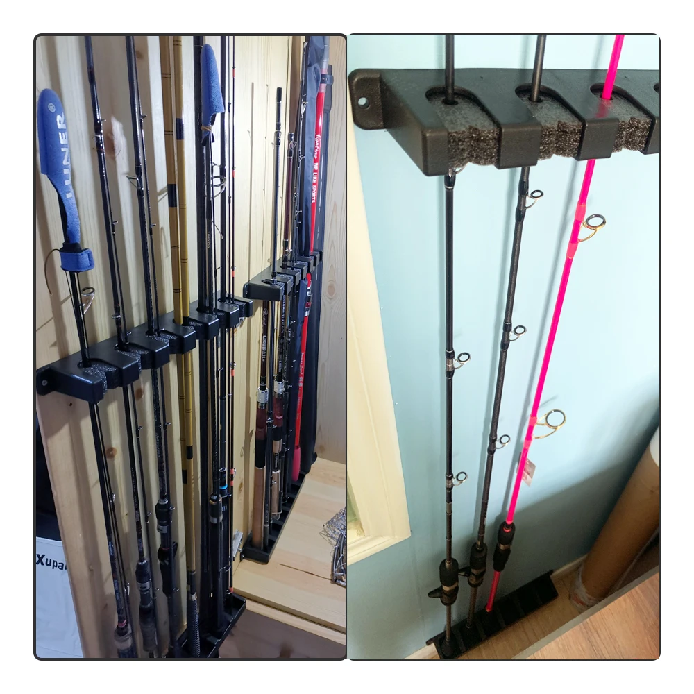 Estante Vertical de 6 varillas de pesca, soporte de caña de pescar Modular de montaje en pared para garaje - imagen 3