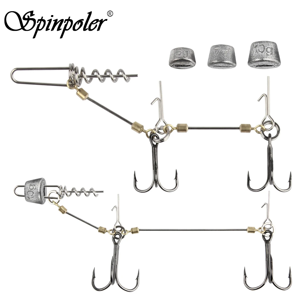 Spinpoler Stinger aparejo de pesca, juego de conectores de tornillo con peso para perca de Lucio, cebo blando, púas, anzuelos agudos afilados