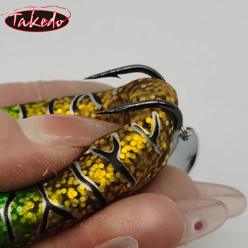 TAKEDO LW029 señuelo de pesca de rana con cabeza de serpiente de lubina hecho a mano, Crankbaits de cuerpo hueco suave, señuelo de rana de pesca, Wobblers Topwater Minnow - imagen 4