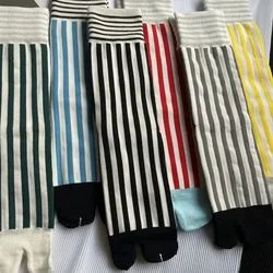 Calcetines Tabi Harajuku – Punta abierta rayas algodón peinado