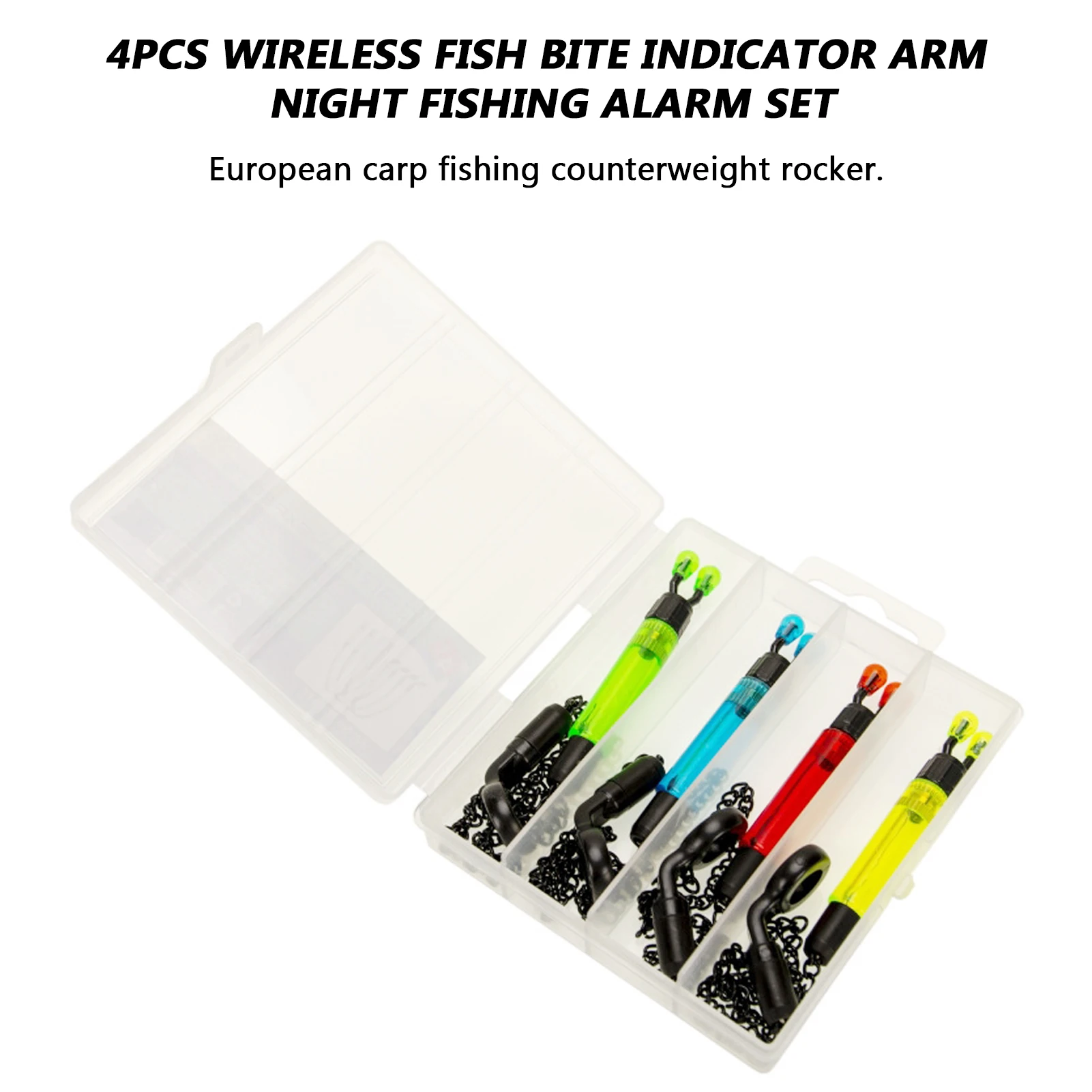 Brazo indicador de picadura de pescado inalámbrico, juego de alarma de pesca nocturna para pesca de carpa europea, balancín de contrapeso, acero inoxidable ABS, 4 Uds. - imagen 3