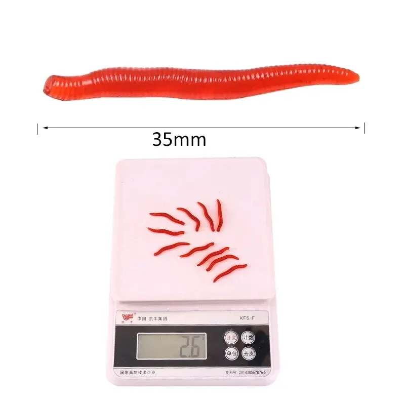 Señuelo de gusano rojo biónico, 100 Uds., 3,5 cm, Gel de sílice realista, gusano rojo Artificial, cebo de lombriz de tierra, señuelo de simulación de submerge, Pesca - imagen 3