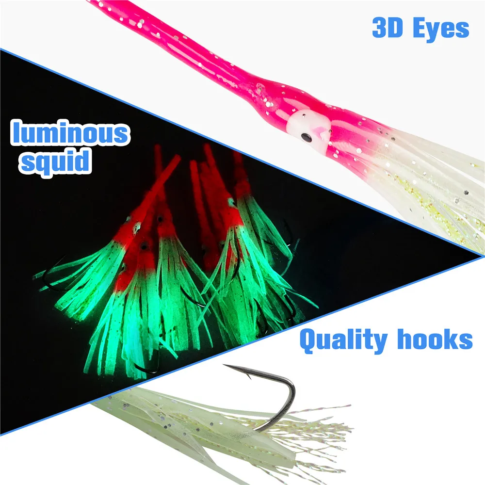 10 Uds. De faldas de pesca con forma de pulpo, aparejos de cebo, faldas de calamar luminosas antimordedadas para cola de pelo, caballa, señuelo de pesca, 3/0 - imagen 5