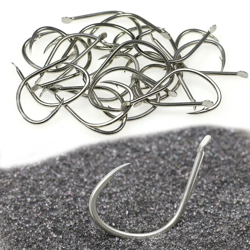 Elllv 100 Uds mango de pala de estaño brillante anzuelo de ayuda de Jigging lento anzuelos de pesca de Lucio de agua salada anticorsión 1/0 2/0 3/0 4/0 5/0 - imagen 2