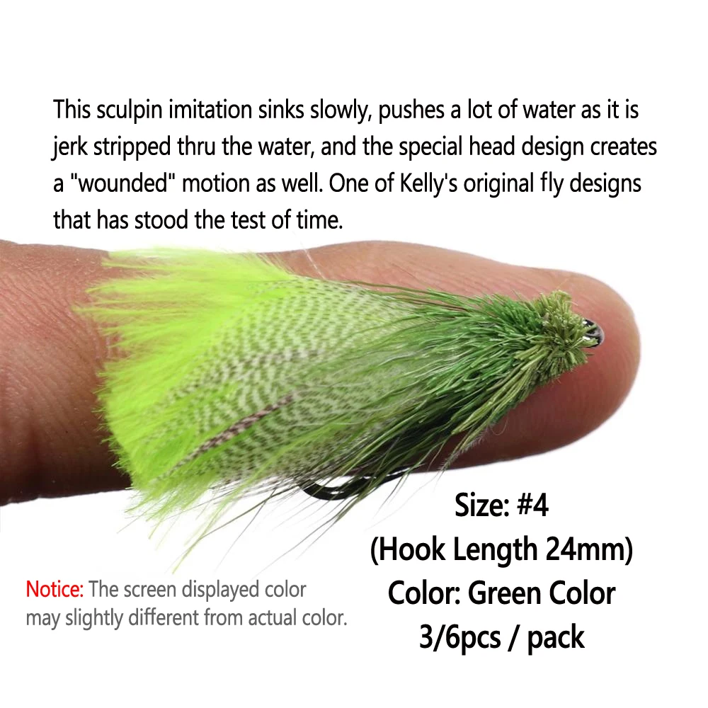 Wifreo-señuelo de pesca de trucha Artificial, 3 piezas, Green Zoo Cougar Streamer Fly con gancho de púas, hundimiento lento - imagen 5