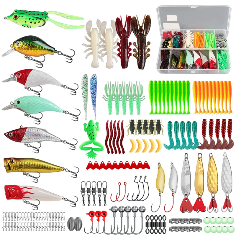 TAIYU 18/43/165/361/604 Uds Kit de Señuelos de Pesca juego de señuelos blandos y cebos duros plantilla de Metal accesorios de pesca de mar Wobblers artificiales