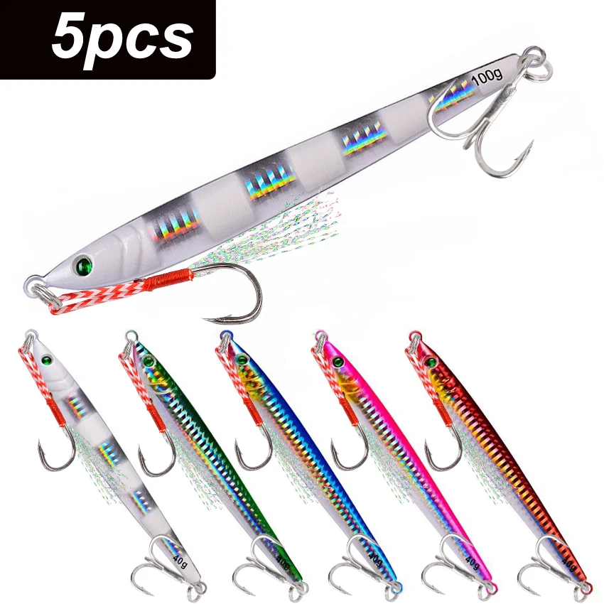 5 uds plantilla de Metal fundido cuchara 40g 60g 80g 100g Shore Casting Jigging pescado lubina señuelo de pesca aparejos de cebo Artificial