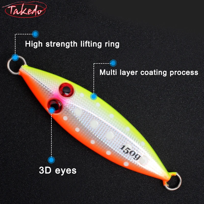 TAKEDO 100g 150g 200g 250g cebo de plantilla de vibración de Metal señuelo de Jigging de paso lento señuelo de pesca luminoso cebo de plantilla de plomo de curricán - imagen 4