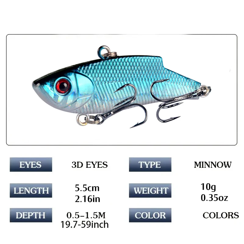 10 Uds VIB señuelo de pesca duro Artificial Vibe sin labios plástico vibración hundimiento cebo vibrador - imagen 3