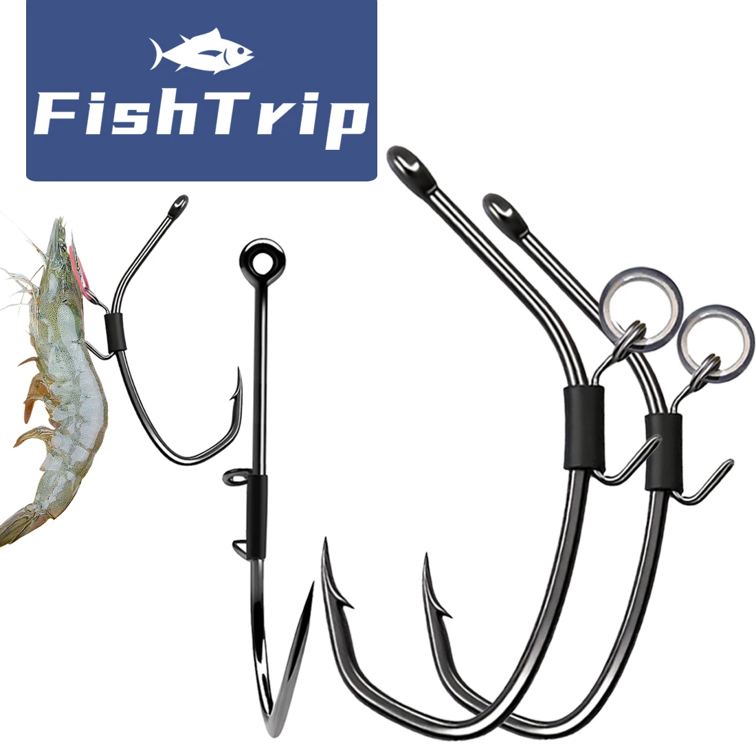 FishTrip-anzuelo para camarones vivos, cebo compensado, anzuelo de pesca, pico de bagre, anzuelos triangulares, cebo vivo, anzuelos de espacio amplio, agua salada para lubina - imagen 2