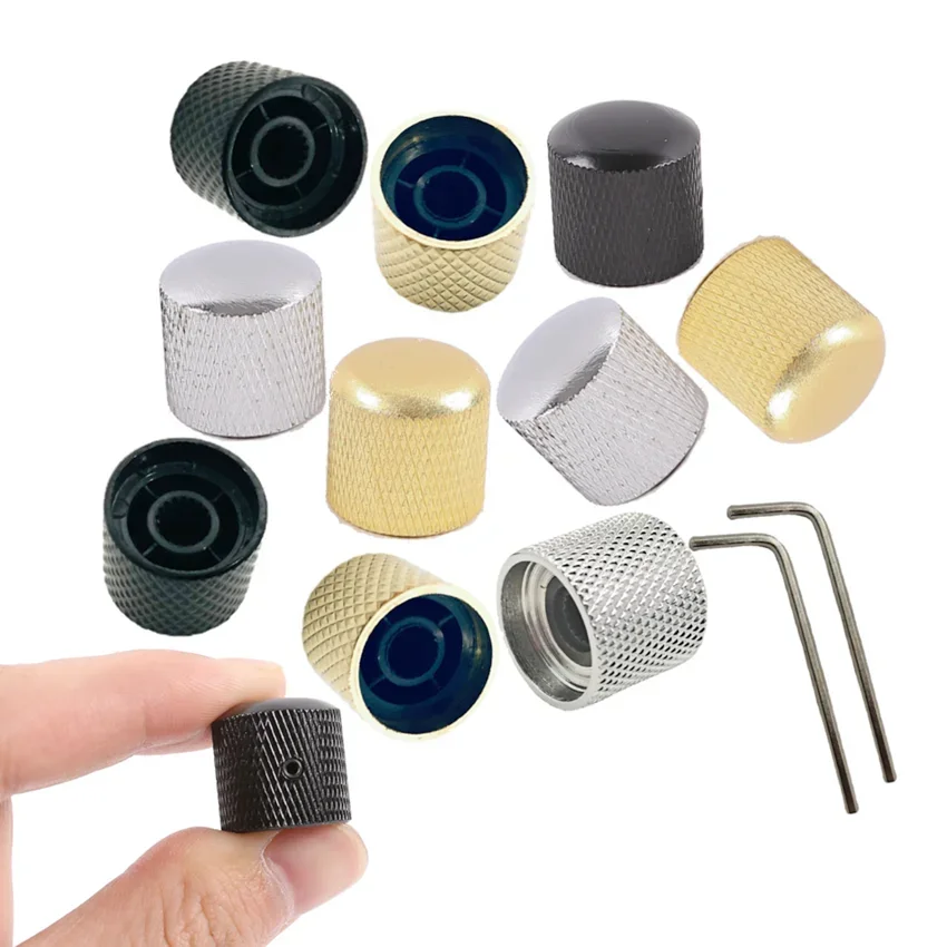 Venta al por mayor, 2 uds., perillas de Control de tono de volumen para bajo eléctrico de Metal, perillas de cúpula + tapa de interruptor de llave, accesorios para guitarra - imagen 3