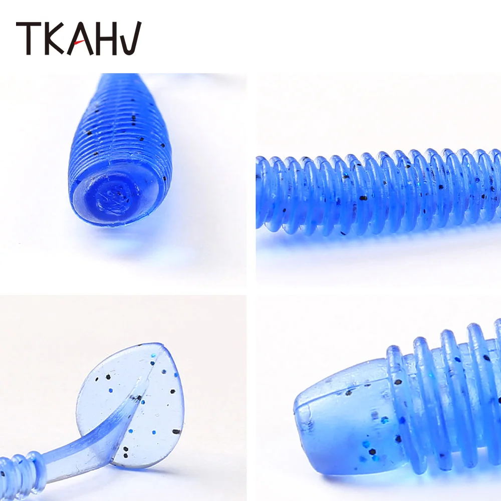 TKAHV-señuelo de silicona de 60 mm y 75mm, anillo de impacto de cola de paleta, gusano de sábalo suave, cebo Artificial para lubina, Jigg, Wobblers, aparejos de Swimbait, 10 Uds. - imagen 2