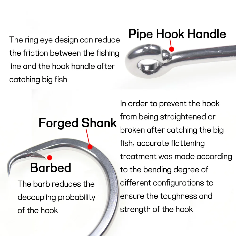 Elllv-anzuelo circular de acero inoxidable para pesca en agua salada, anzuelo de cebo de juego grande para pesca de curricán, atún, tiburón, 6/0 - 18/0 - imagen 4