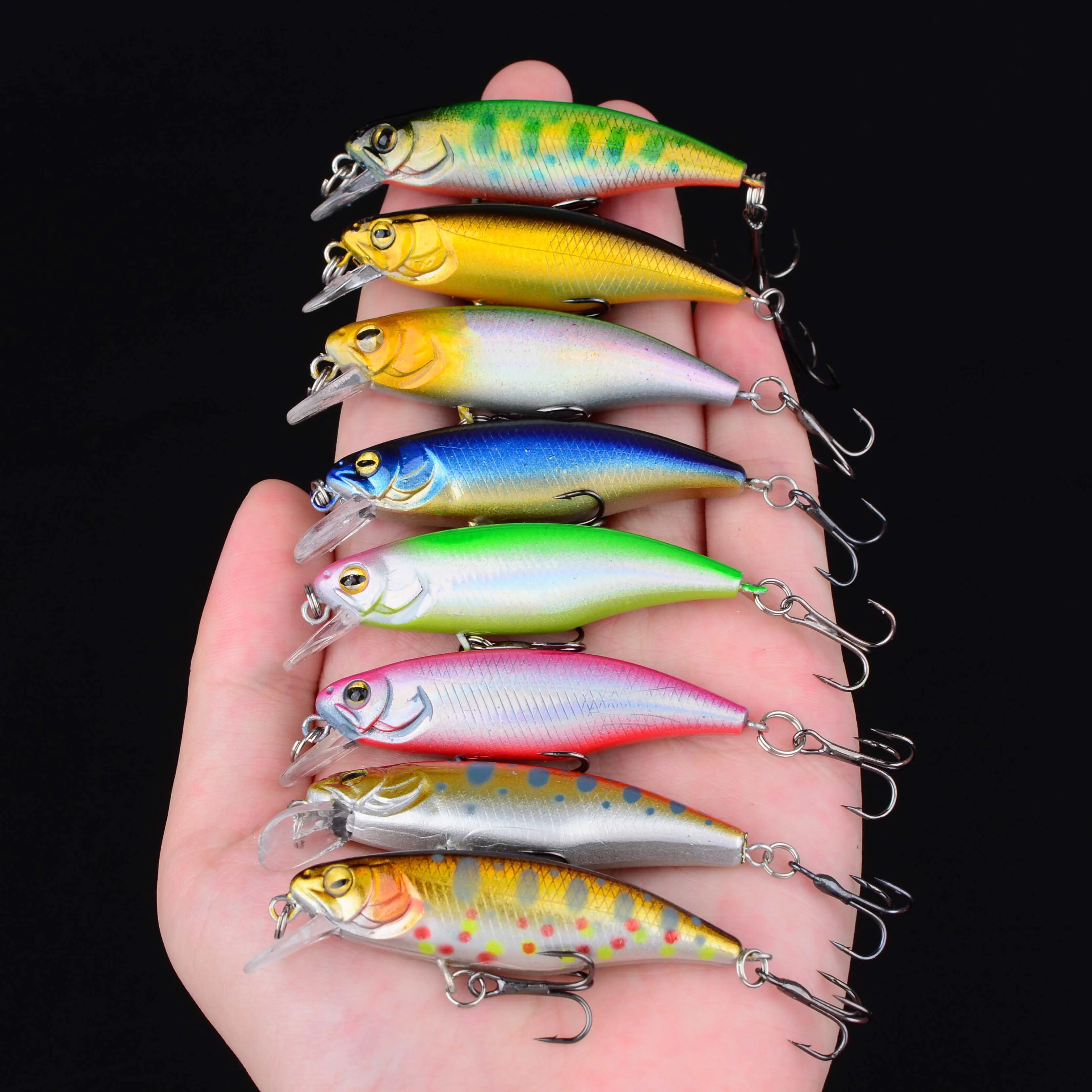 8 Uds señuelo de pesca Minnow ojos 3D Crankbait wobbler cebo duro de plástico Artificial aparejos de pesca - imagen 4