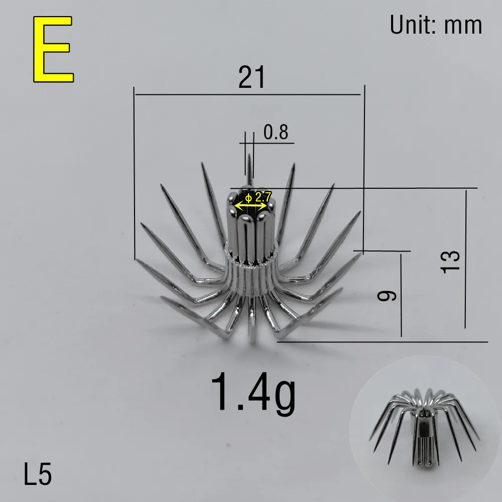 Anzuelos de calamar de acero inoxidable, accesorios de señuelo de plantilla, herramienta de pesca de araña de paraguas, aguja de mar de sepia, garra de corona, 304, 20 piezas, 50 Uds. - imagen 5