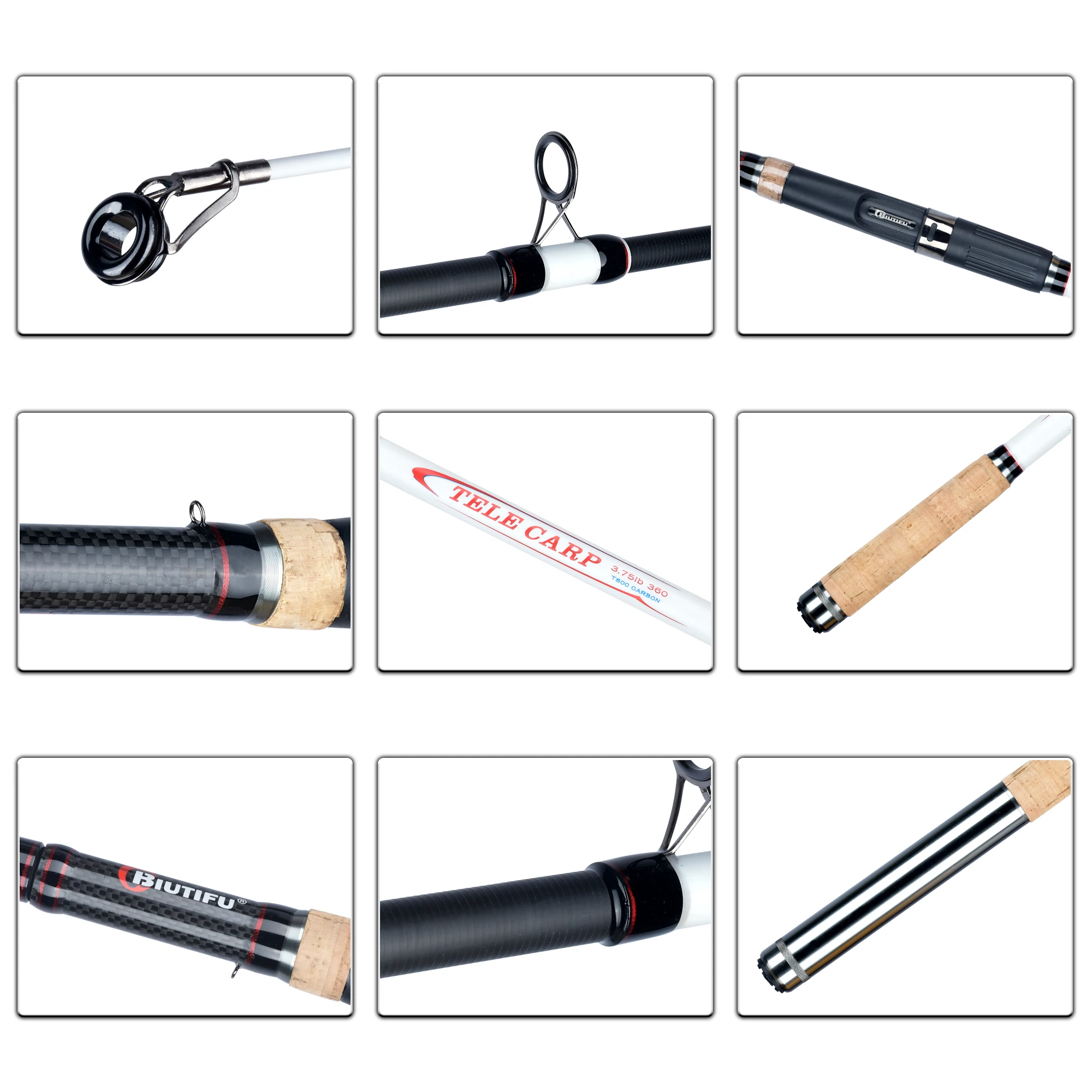 BIUTIFU-cañas de pescar telescópicas para carpa, caña de pescar giratoria de viaje de carbono T800 de 3,0/3,6/3,9/4,2 m, 40-180g - imagen 4