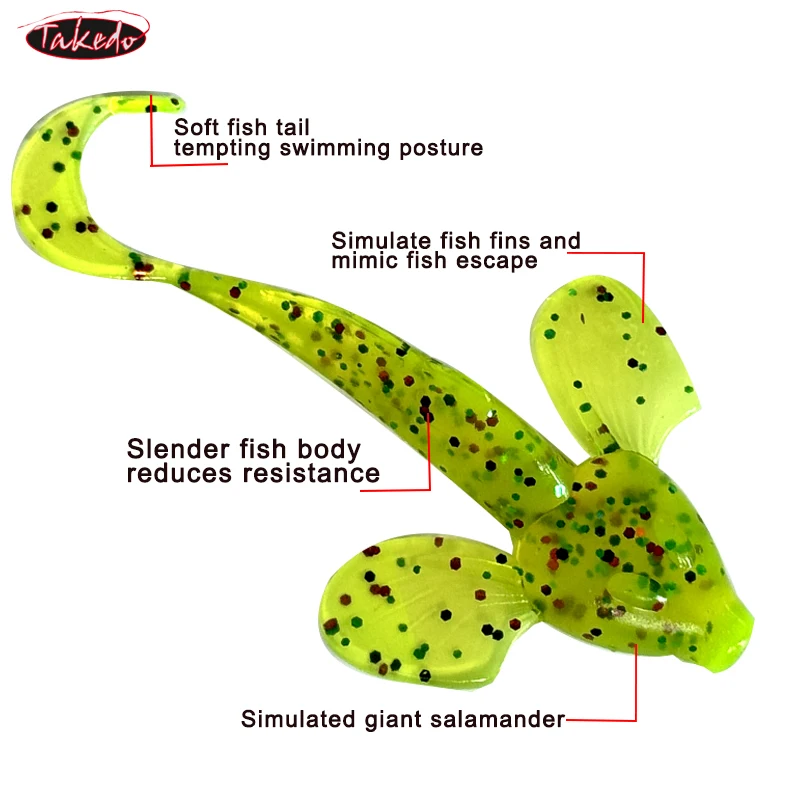 TAKEDO-señuelo de pesca de salamandra gigante simulado, cebo Artificial de PVC suave para Tortuga, lubina y pez mandarín, 8,5 CM, 4,5G, 6 unids/lote por bolsa - imagen 3