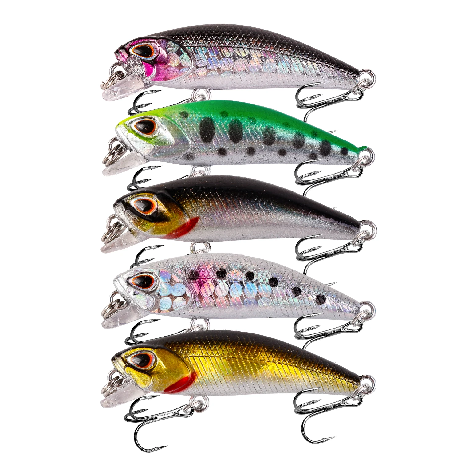 Señuelos de Pesca Mini Minnow, Wobblers de 4,5 cm y 3,5g de hundimiento, cebo duro de plástico Artificial, Crankbait, aparejos de Pesca de lubina, 5 unids/lote por caja - imagen 2