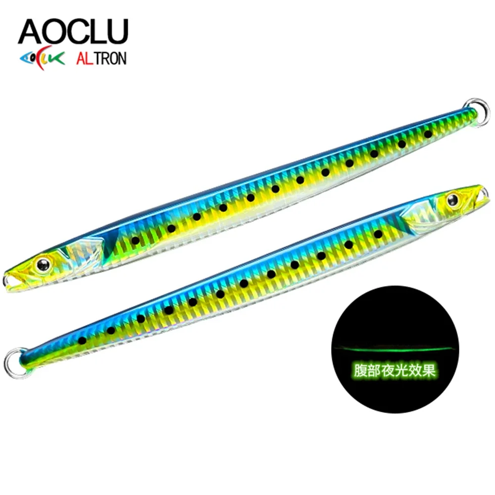 AOCLU Plantilla de Metal con forma de sardina, 60g, 80g, 130g, 150g, brillo UV luminoso, sin gancho, cebo duro, señuelos de palo de hundimiento, pesca de lubina en barco - imagen 5