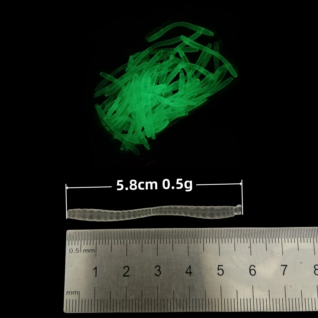 Swolfy 20 unids/pack 5,8 cm 0,5g señuelo de pesca luminoso de PVC cebo de lombriz aparejos de pesca brillantes accesorios de pesca