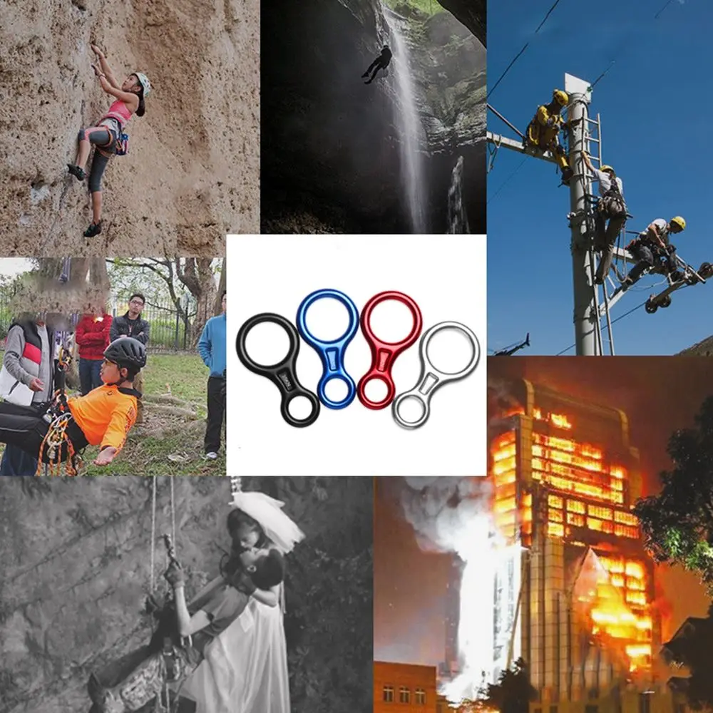 Dispositivo de engranaje de figura 35KN, anillo de escalada de 8 palabras, descendientes de escalada en roca, descenso de cuerda, ocho anillos