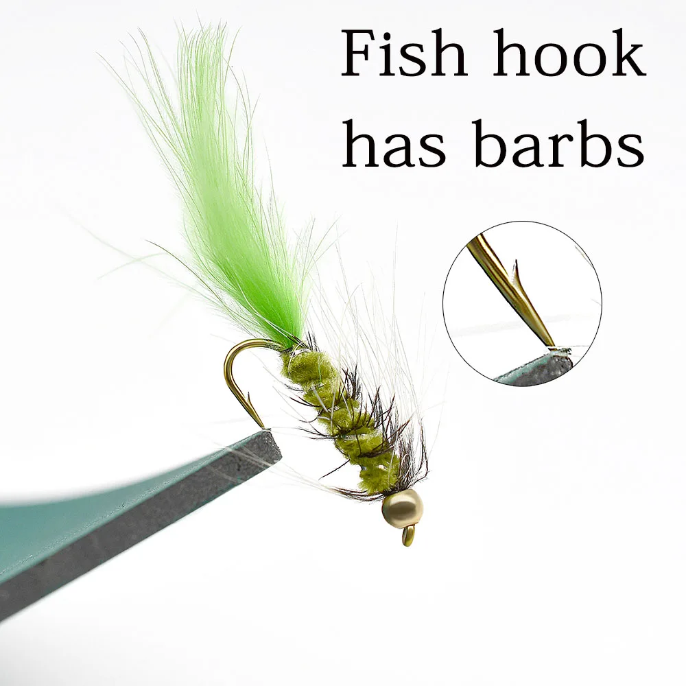 MNFT 10 Uds. Señuelos de pesca de trucha con cabeza dorada 10 #   Anzuelos de púas - Mosca de pesca con cabeza de cuentas - imagen 5