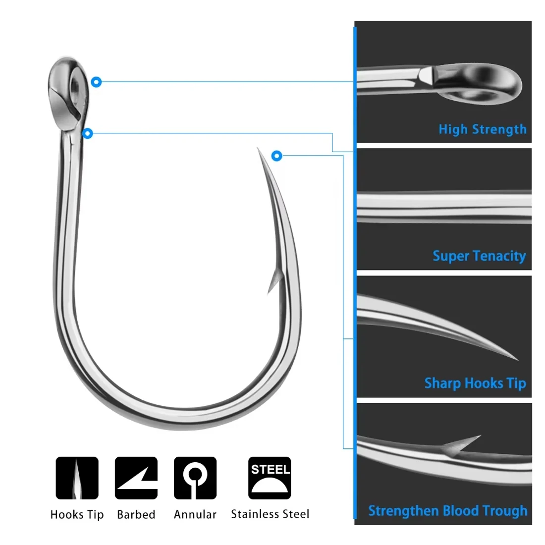 9KM 15 Uds anzuelo de Jigging anzuelos de asistencia de pesca de alta resistencia para agua salada gancho grande - imagen 3
