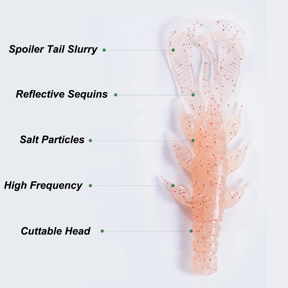 Señuelo Artificial suave de 10 piezas y 87mm, cebo de camarón, langosta, cangrejo, Twintail flotante, aparejo de lubina de mar, aparejos de pesca de agua salada - imagen 5