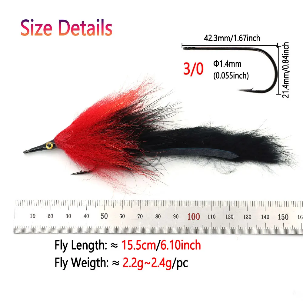3/0 2 uds 6,10 pulgadas cola de conejito Baitfish Streamer mosca Marbaou Hackle Zonker Streamer Pike almizclado lubina trucha Señuelos de pesca de agua salada - imagen 4