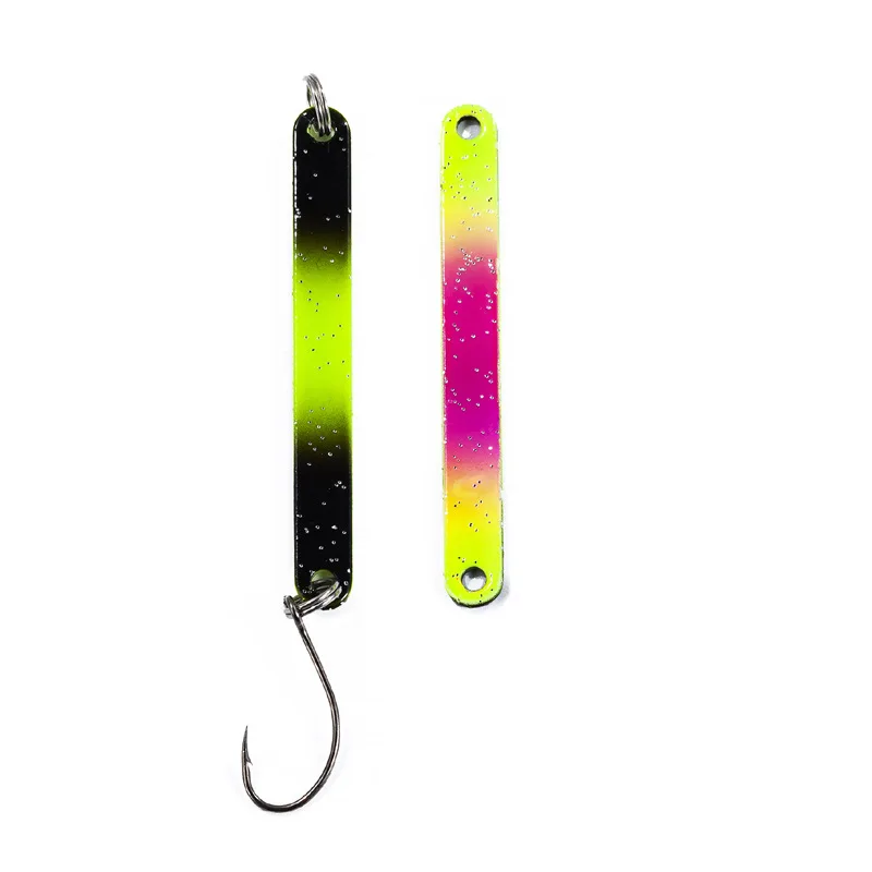 Cuchara de Metal de latón, 2,5g, 50mm, pintura de doble cara con forma de rayas de un solo gancho afilado para pesca de trucha, lubina, caballa, 5 piezas - imagen 4