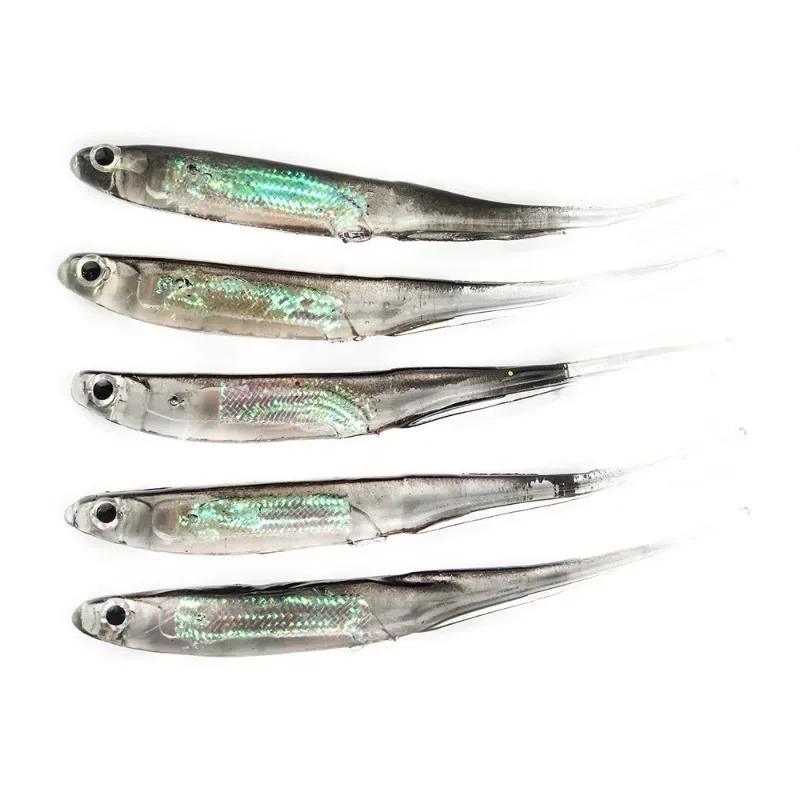 5 unids/lote cebo blando de pesca 7CM 7,5 CM 1,7G 2,3G 2,7G T cola pez Señuelos de pesca Color arcoíris lentejuelas columpio pesca Spinner cebo - imagen 4