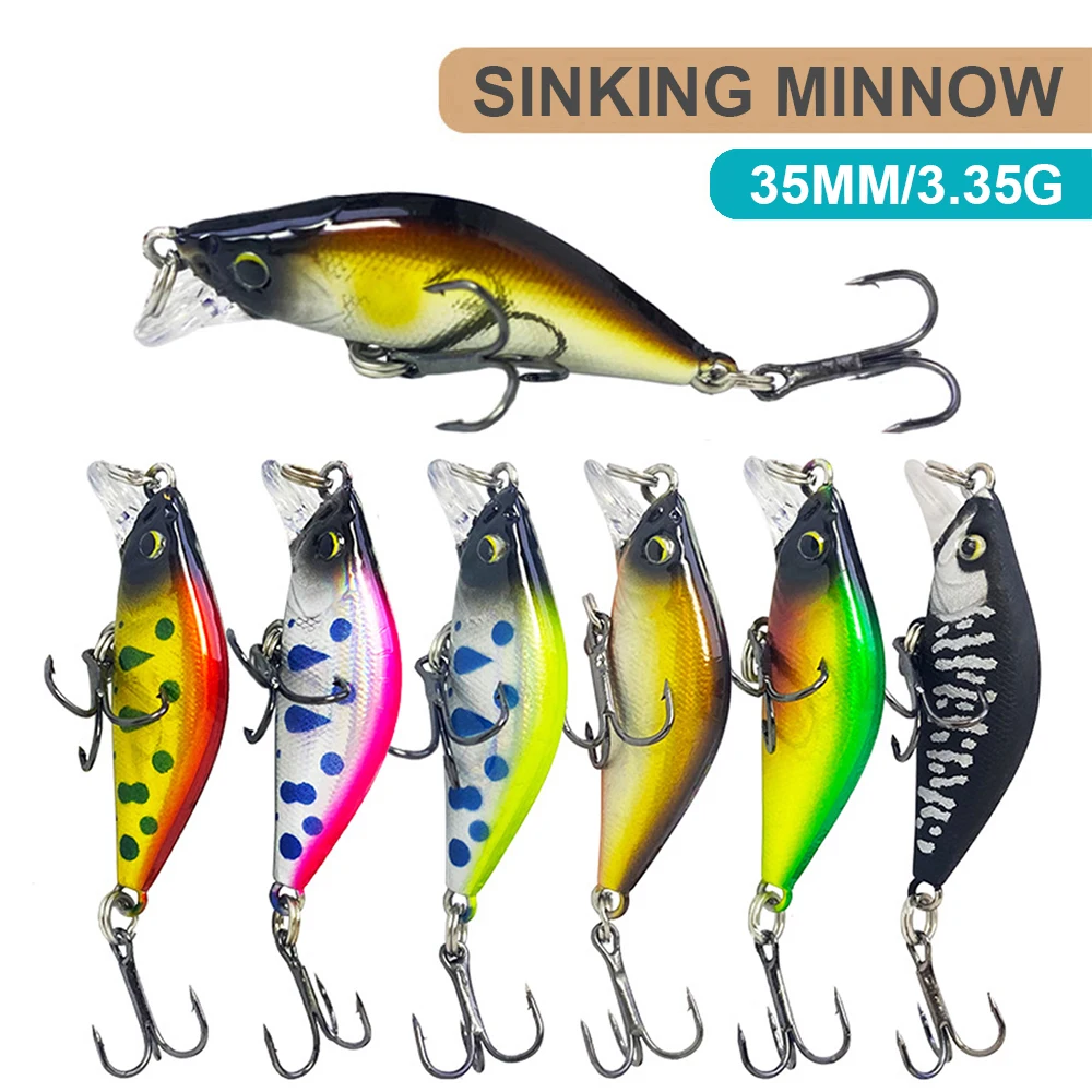 Señuelos de Pesca de 3,5 cm y 3,35g que se hunden, Mini cebo duro Artificial, accesorios de pesca, trucha, lubina, MN709 - imagen 3