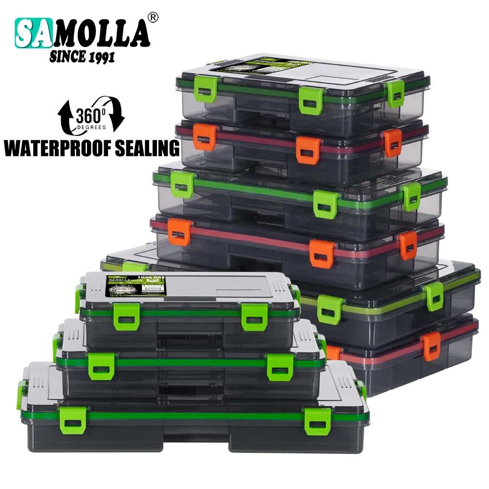 SAMOLLA aparejos de pesca caja impermeable almacenamiento de señuelos cajas de anzuelos contenedor de cebos estuche de almacenamiento accesorios de pesca