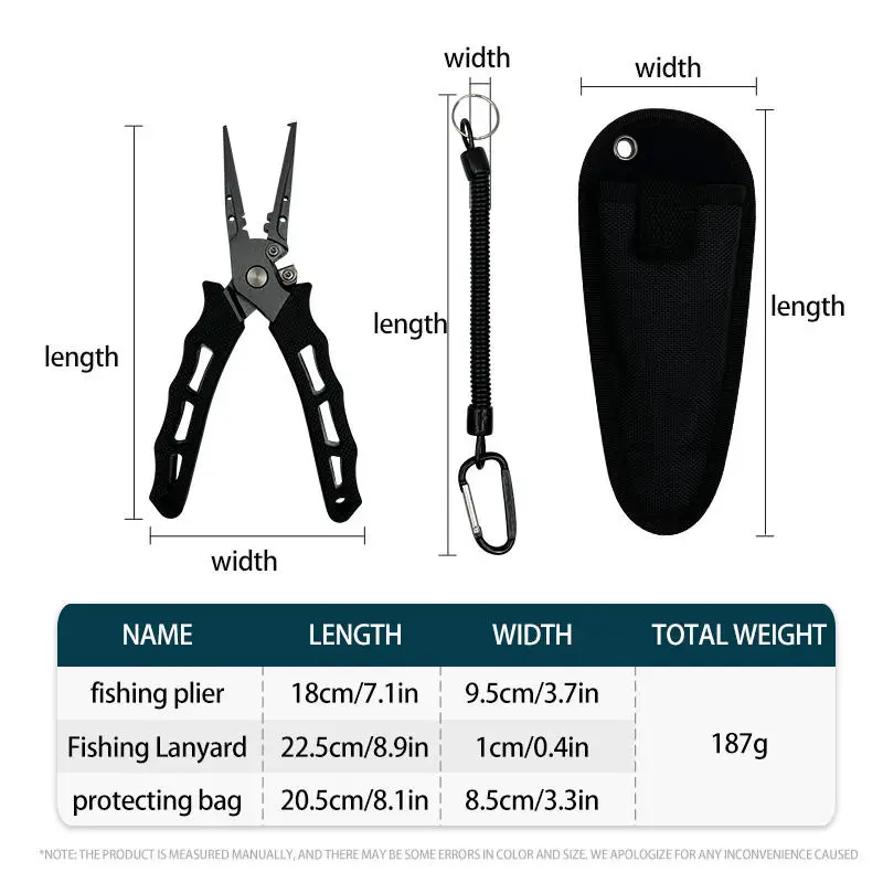 alicates de pesca de 7 pulgadas, herramienta de pesca con mango de goma, cortador de línea trenzada, removedor de anzuelos, anillo dividido y funda, alicates de pesca - imagen 2