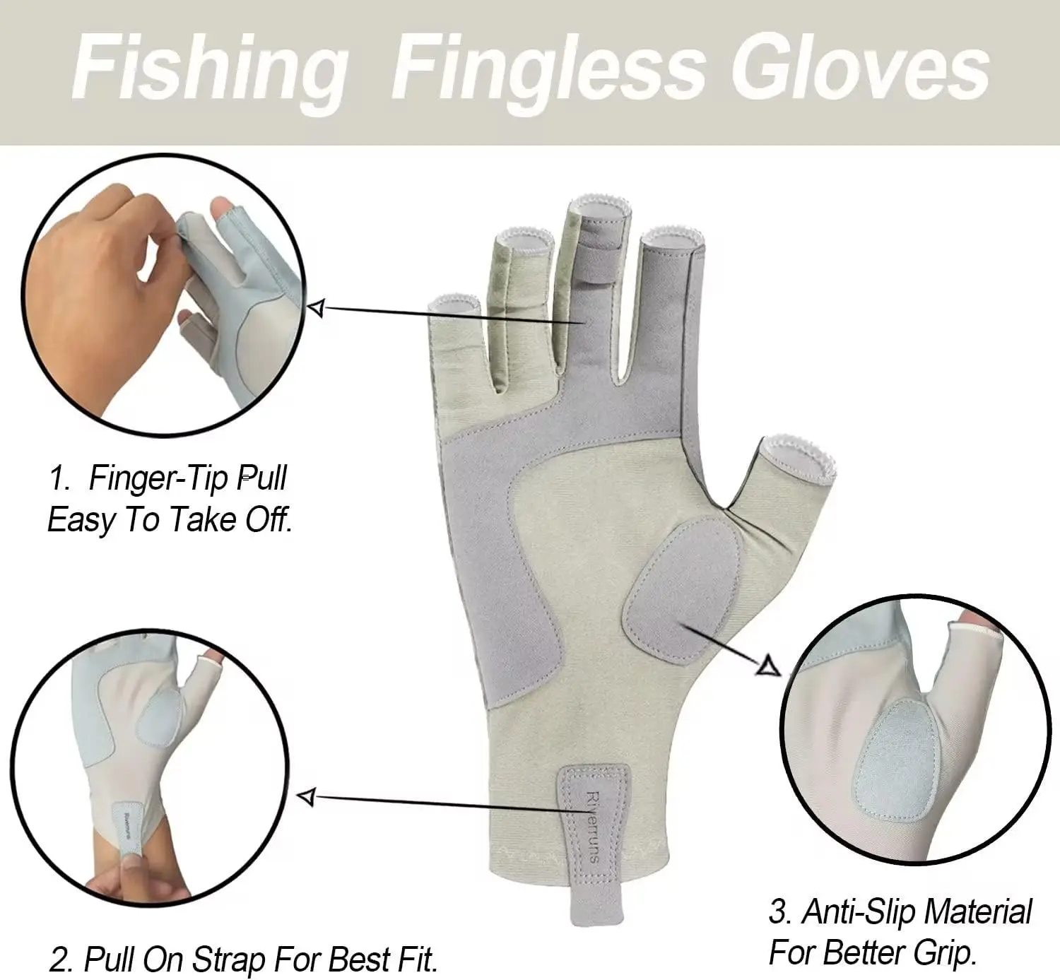 Aventik UPF 50+ Guantes de pesca sin dedos antideslizantes protección UV para hombres y mujeres guantes canotaje senderismo caza guantes de pesca - imagen 5